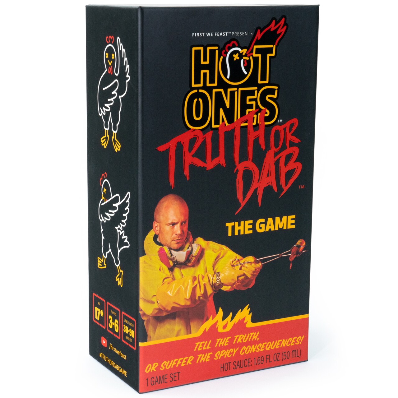 Hot Ones: Truth Or Dab The Game -Tell The Truth or Suffer The Consequences, Hot Sauce Party Game, Ages 17+, 3-6 Players